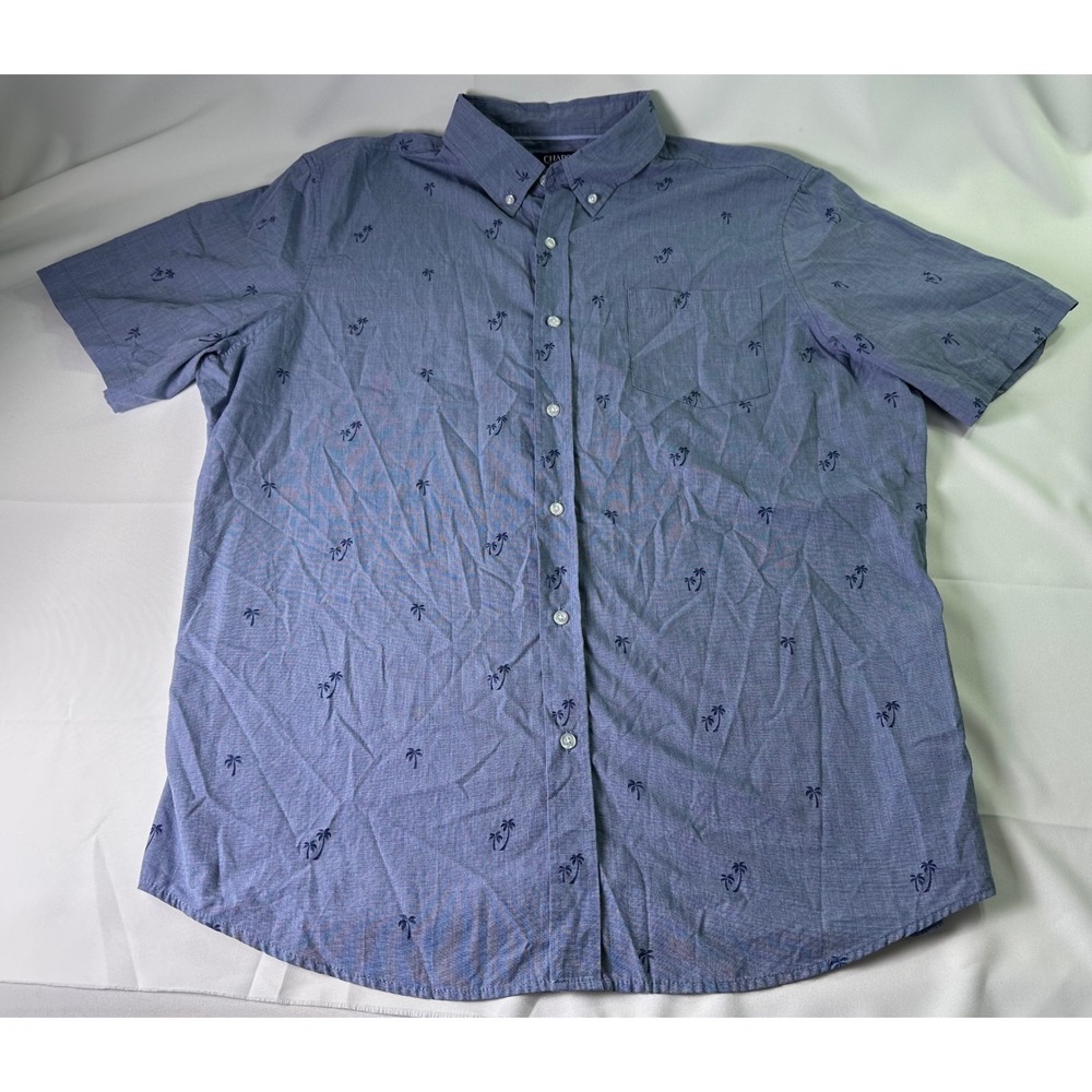 Chaps Palm Tree Print Blue Button Down Short Sleeve Shirt Size‎ 2XL Mens